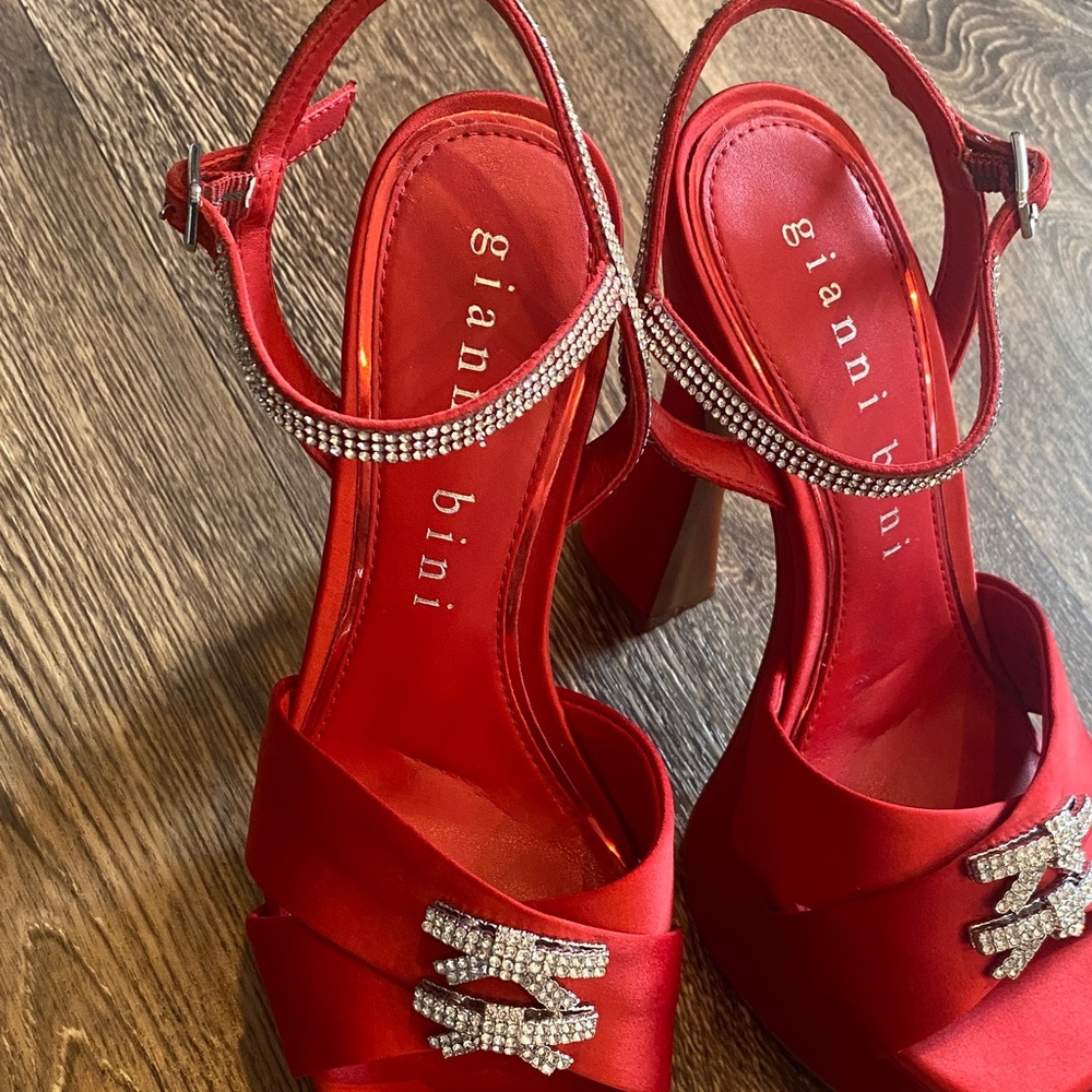 Gianni Bini Scarlet Satin Heels with Sparkling Accents - Picture 11 of 13